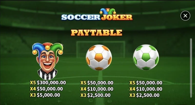 Soccer Joker - πίνακας πληρωμών, πρώτη σελίδα